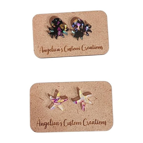 Sea Sparkle Acrylic Stud Set - Black/Pastel Yellow Swirl - Picture 1 of 1